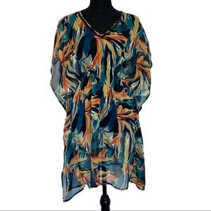 Jessica kimono Kaftan dress beach coverup chiffon short sleeve tropical sequin🔥